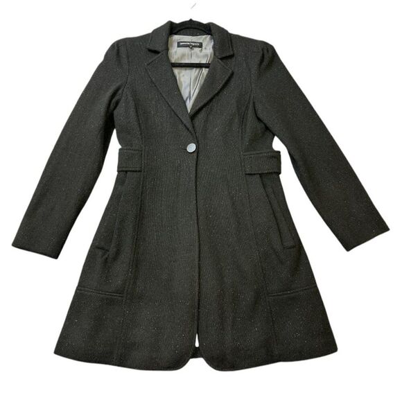 Nanette Lepore Coat Wool Blend Size 10 Black Silver Metallic Pockets - Picture 1 of 14